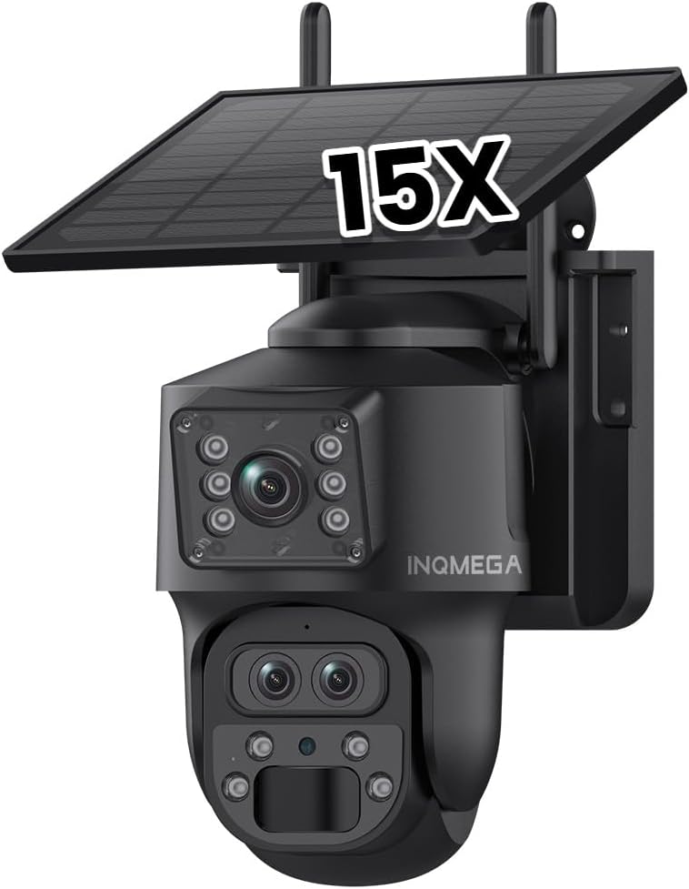 INQMEGA 15X Zoom 4G LTE Cellular Solar Security Camera, 6MP HD Dual-Lens Dual-Screen Outdoor CCTV, Night Vision, Two-Way Audio, PIR Motion Detection, Battery Powered, No WiFi Required - Image 1