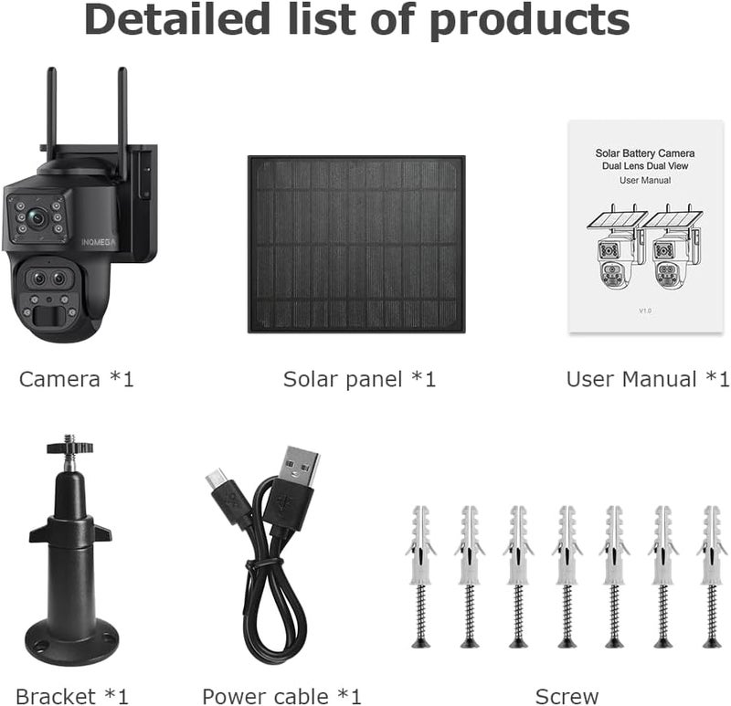 INQMEGA 15X Zoom 4G LTE Cellular Solar Security Camera, 6MP HD Dual-Lens Dual-Screen Outdoor CCTV, Night Vision, Two-Way Audio, PIR Motion Detection, Battery Powered, No WiFi Required - Image 2