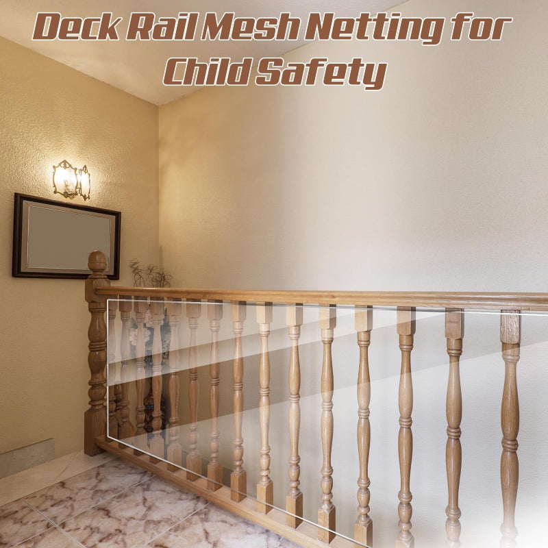 yeload 15ft Clear Banister Safety Net for Child & Pets â€“ Transparent PETG Railing Guard with Zip Ties & Hole Punch â€“ Stair & Balcony Barrier for Childproofing Indoor Outdoor Railings, 33" H Mesh Cover - Image 3