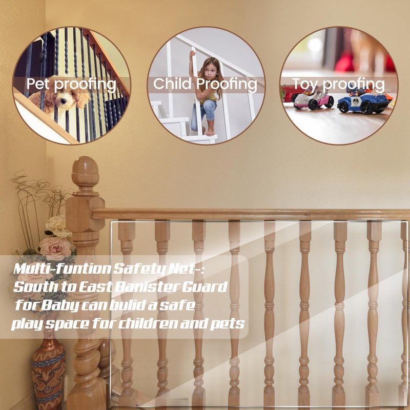 yeload 15ft Clear Banister Safety Net for Child & Pets â€“ Transparent PETG Railing Guard with Zip Ties & Hole Punch â€“ Stair & Balcony Barrier for Childproofing Indoor Outdoor Railings, 33" H Mesh Cover - Image 5