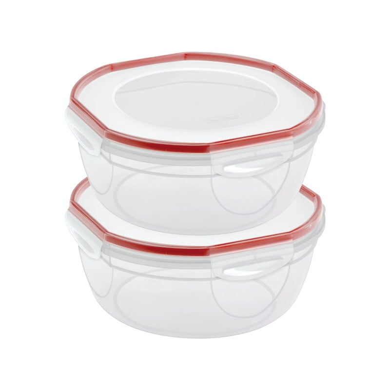 Sterilite Ultra-Seal 8.1 Qt Bowl, Large Airtight Food Storage Container, Latching Lid, Microwave and Dishwasher Safe, Clear With Red Gasket, 2-Pack - Image 1