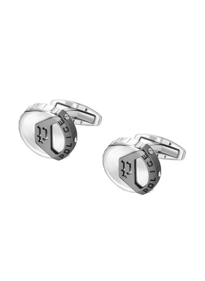 POLICE Megalithic Cufflinks For Men Stainless Steel with Grey Logo
