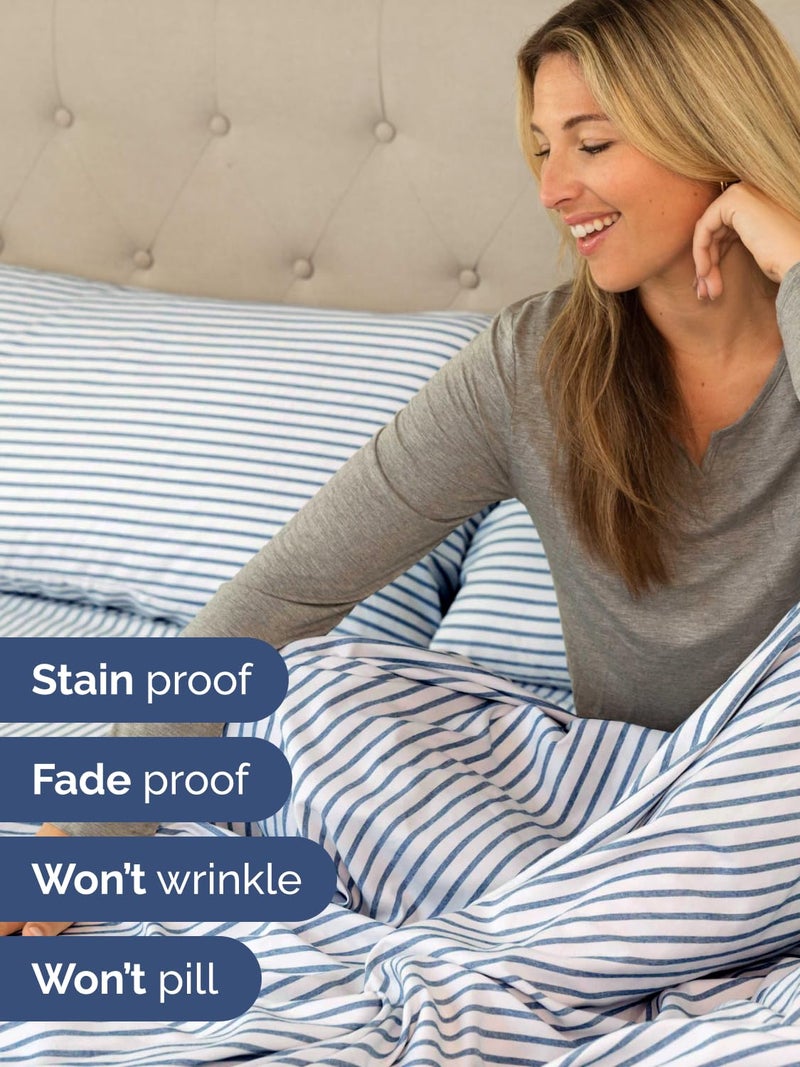 CGK Unlimited Extra Deep Full Sheet Set - 6 Piece Breathable and Cooling Sheets - Hotel Luxury Bedding for Women, Men, Kids & Teens - Easy & Secure Fit - Soft and Wrinkle Free - Extra Deep Pockets - Blue Stripes - Image 4