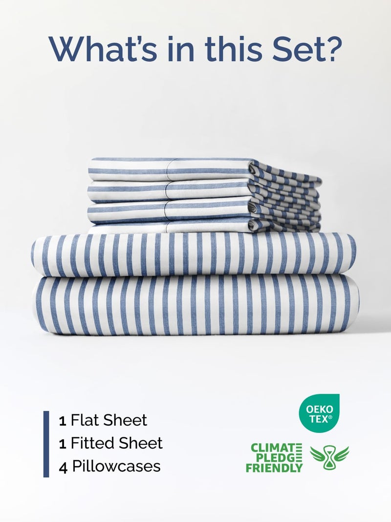 CGK Unlimited Extra Deep Full Sheet Set - 6 Piece Breathable and Cooling Sheets - Hotel Luxury Bedding for Women, Men, Kids & Teens - Easy & Secure Fit - Soft and Wrinkle Free - Extra Deep Pockets - Blue Stripes - Image 2