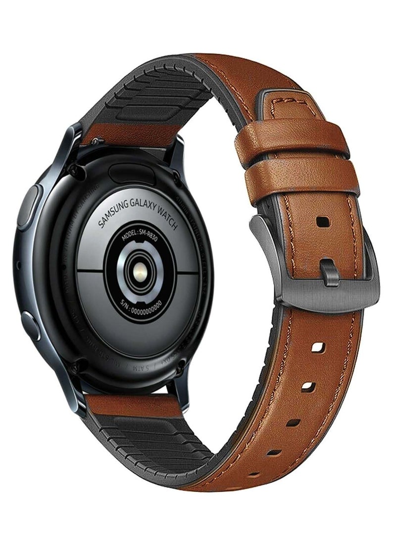 NIBEMINENT Genuine Leather Replacement Band 20mm For Samsung Active 2 40/44mm Official Brown