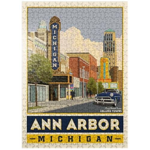 MyPuzzle.com MyPuzzle American College Towns Ann Arbor Michigan Vintage Poster Premium 500 Piece Jigsaw Puzzle for Adults - Image 1