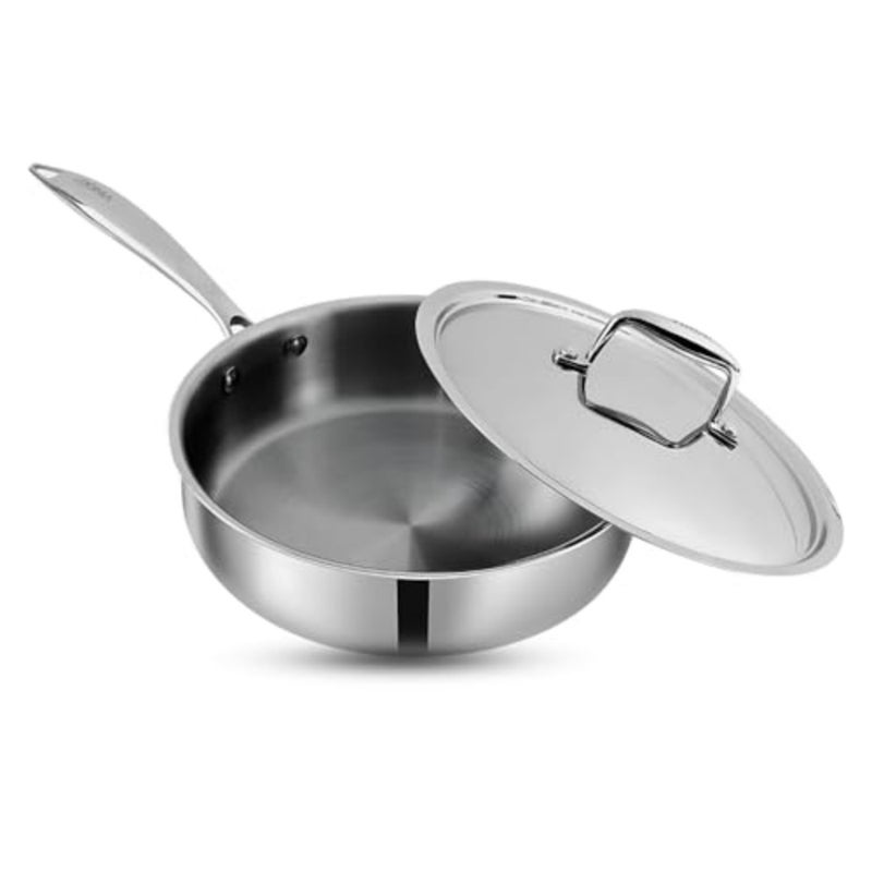 Platinum Tri ply Stainless Steel Induction Friendly Saute pan 2.6 Litre Fry Pan with SS Lid- 24 cm, Silver - Image 1