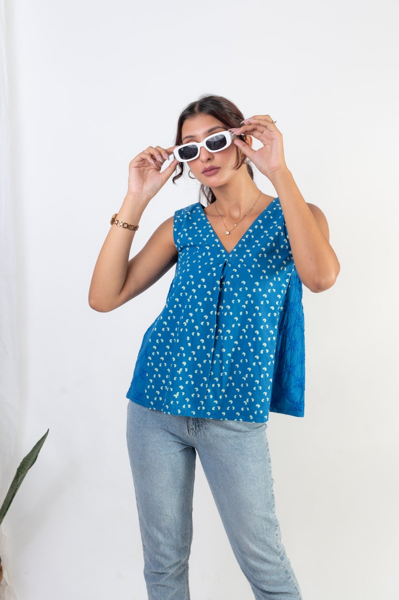 UNDYED Indigo Handblock Print Top for Women - Image 1