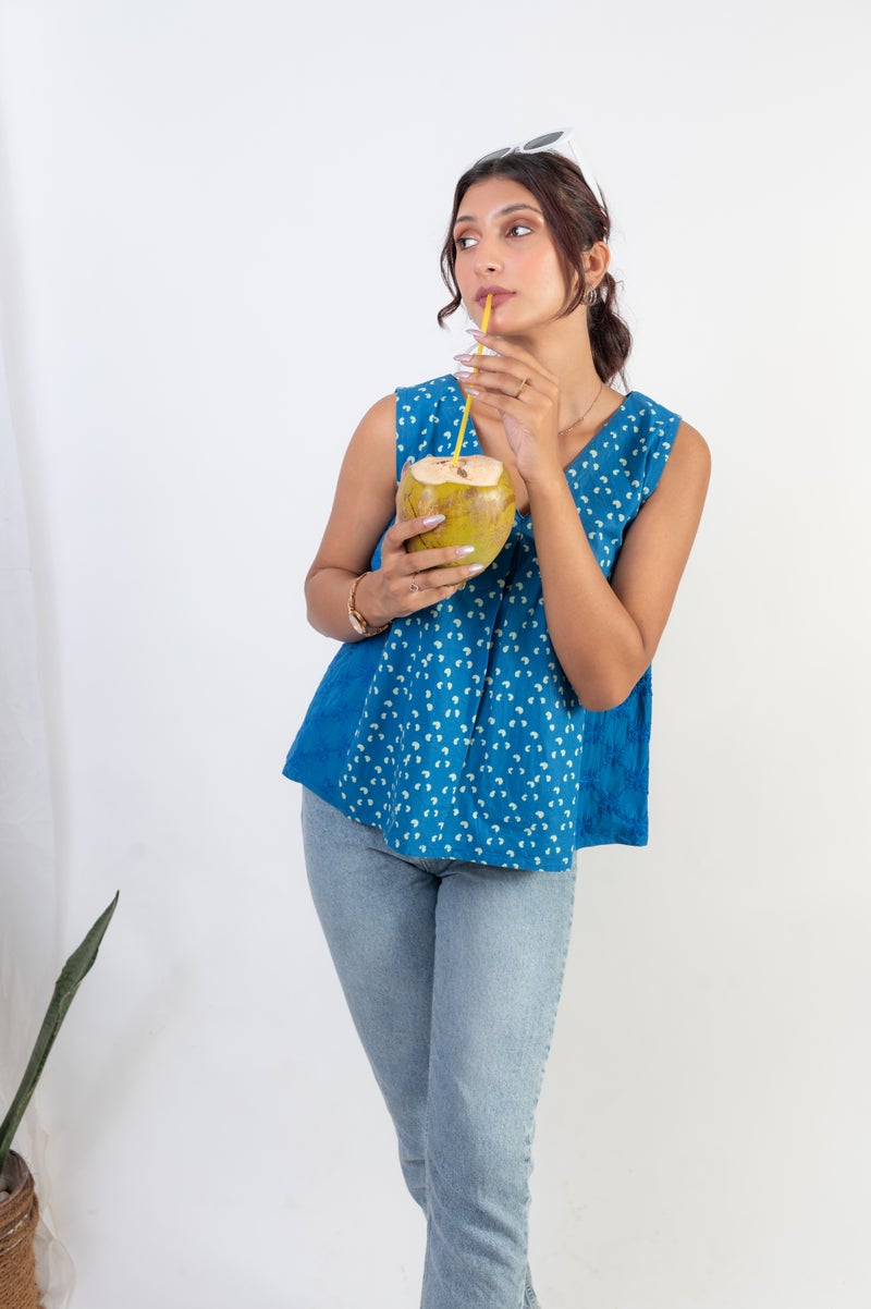 UNDYED Indigo Handblock Print Top for Women - Image 3