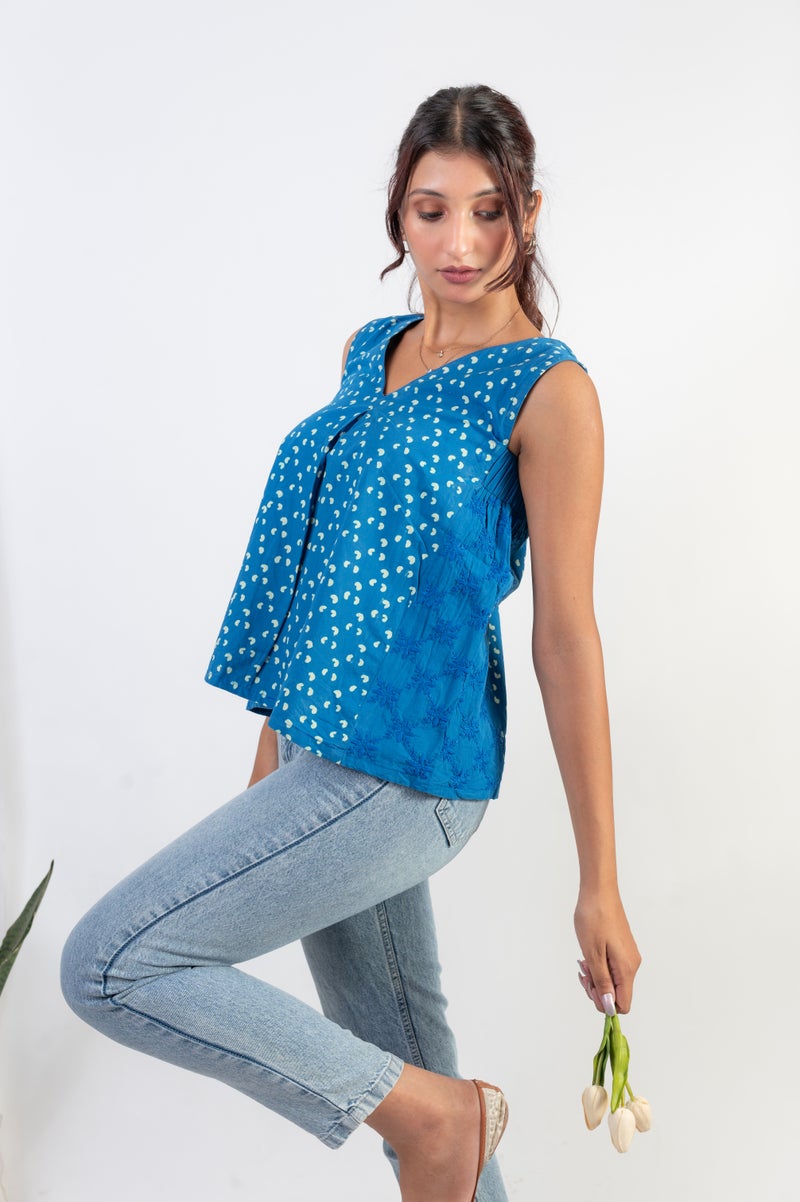 UNDYED Indigo Handblock Print Top for Women - Image 4