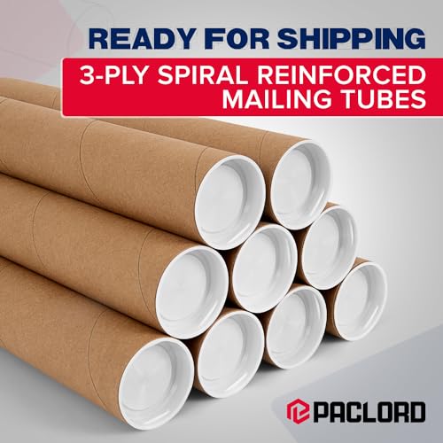 Paclord 2" x 24" Reinforced Kraft Paper Mailing Tube, (Case of 25) with 2 Caps for Each Tube – USPS Approved – Cardboard Mailer for Shipping and Storing Posters, Prints, Artwork, Documents - Image 3