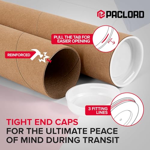 Paclord 2" x 24" Reinforced Kraft Paper Mailing Tube, (Case of 25) with 2 Caps for Each Tube – USPS Approved – Cardboard Mailer for Shipping and Storing Posters, Prints, Artwork, Documents - Image 5