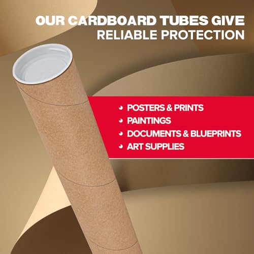 Paclord 2" x 24" Reinforced Kraft Paper Mailing Tube, (Case of 25) with 2 Caps for Each Tube – USPS Approved – Cardboard Mailer for Shipping and Storing Posters, Prints, Artwork, Documents - Image 4