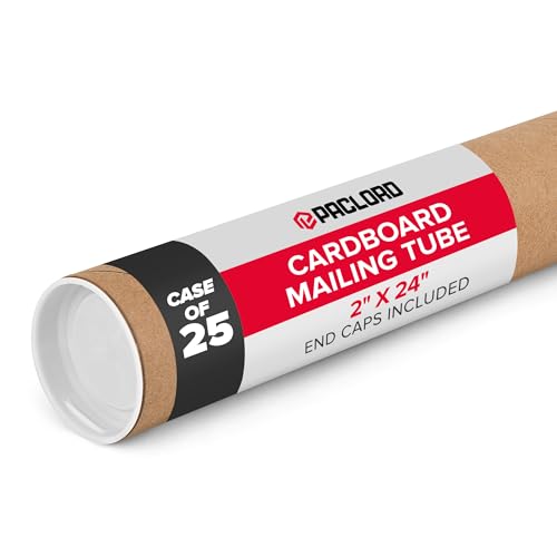 Paclord 2" x 24" Reinforced Kraft Paper Mailing Tube, (Case of 25) with 2 Caps for Each Tube – USPS Approved – Cardboard Mailer for Shipping and Storing Posters, Prints, Artwork, Documents - Image 1