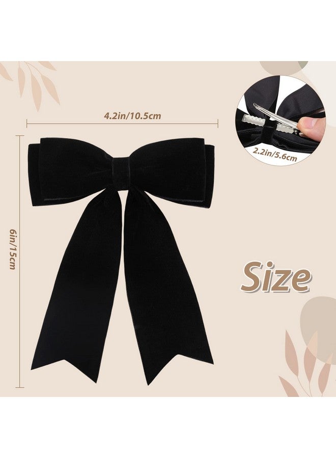 NCMAMA 4Pcs Velvet Hair Bows For Girls Black Hair Bow Clips Ponytail Long Ribbon Bows Hair Accessories For Women Girls Toddlers Infant (Black) - Image 4