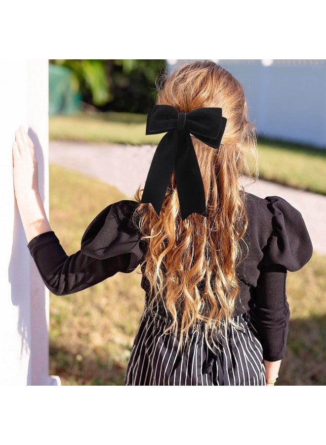 NCMAMA 4Pcs Velvet Hair Bows For Girls Black Hair Bow Clips Ponytail Long Ribbon Bows Hair Accessories For Women Girls Toddlers Infant (Black) - Image 5