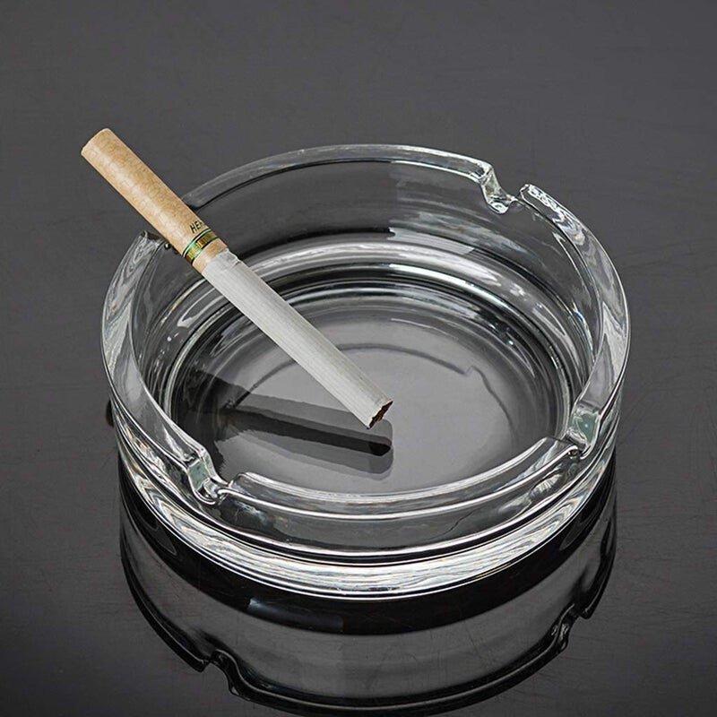 DRAMIQ Round Glass Ashtray For Cigar Cigarette Tabletop Ash Trays for Smoking at Home Indoor Outdoor Stylish Home Decor SOLID - Image 3