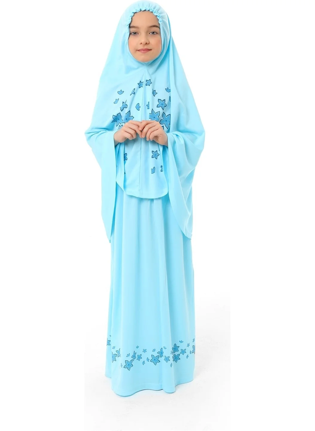 إلانيسا  Girl Child Prayer Dress Star Printed Long Headscarf