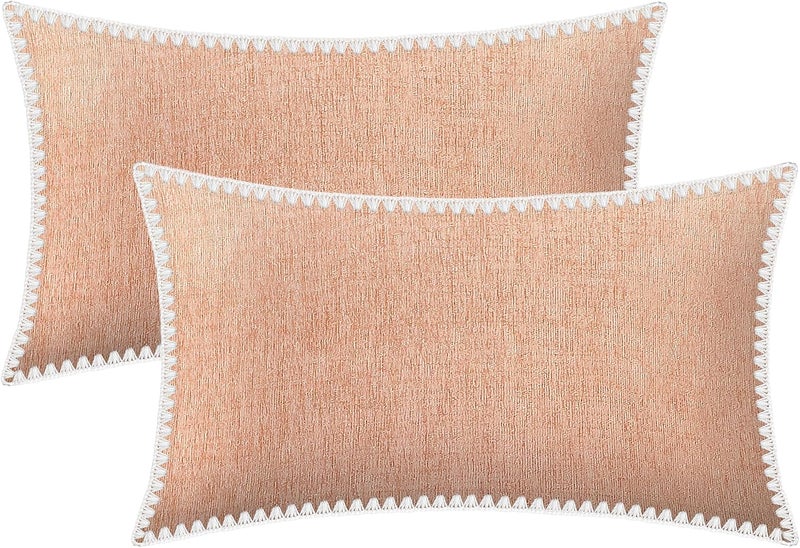 BRAWARM Throw Pillow Covers 12x20 Inches - Dusty Pink Chenille Pillow Covers with Shell Edge, Pack of 2 Solid Dyed Soft Chenille Pillow Cases for Couch Sofa Bed Home Decoration - Image 1