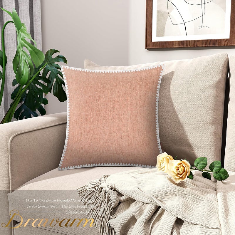 BRAWARM Throw Pillow Covers 12x20 Inches - Dusty Pink Chenille Pillow Covers with Shell Edge, Pack of 2 Solid Dyed Soft Chenille Pillow Cases for Couch Sofa Bed Home Decoration - Image 2