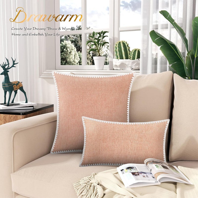 BRAWARM Throw Pillow Covers 12x20 Inches - Dusty Pink Chenille Pillow Covers with Shell Edge, Pack of 2 Solid Dyed Soft Chenille Pillow Cases for Couch Sofa Bed Home Decoration - Image 3
