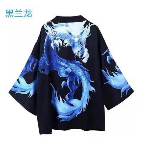 Trendy Korean Summer Mens Open Cardigan with Dragon Print 31 Hornosaurus  - Image 3