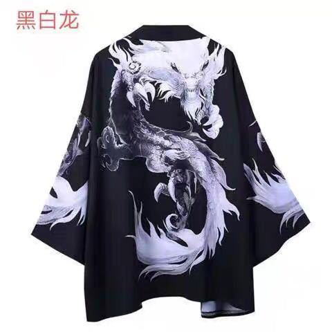 Trendy Korean Summer Mens Open Cardigan with Dragon Print 31 Hornosaurus  - Image 4