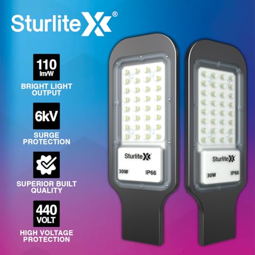 Sturlite Asteor 30W LED Street Light| Cool White 6500K Color Temperature LED Street Lamp| IP66 Waterproof Surge Protection Focus Light for Garage, Parking, Garden, Playground & Sidewalks - (Pack of 2) - Image 3
