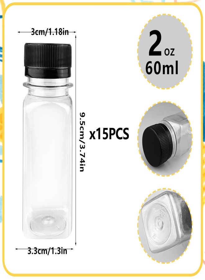 مومو لولو 15 زجاجة عصير بلاستيكية صغيرة سعة 2 أونصة مع أغطية، عبوات عصير صغيرة للعصير، ومشروب الزنجبيل، وعينات الحليب، وغيرها من زجاجات السفر. - Image 2