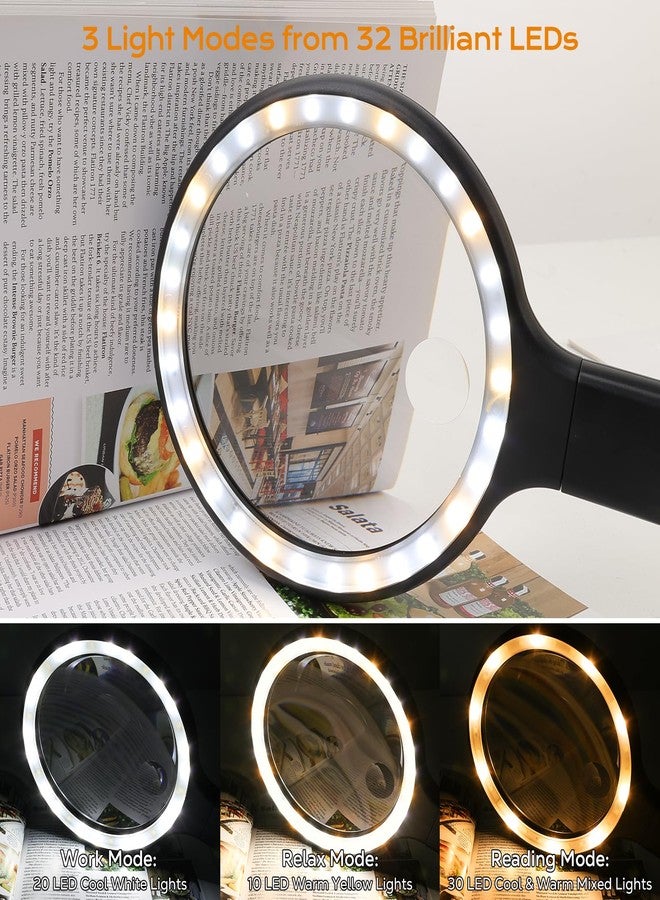 Glowtop Hands Free & Handheld 10X/5X Magnifying Glass, Rechargeable 30 LED with 3 Light Modes for Seniors with Low Vision, Reading, Crafting (Black) - Image 4