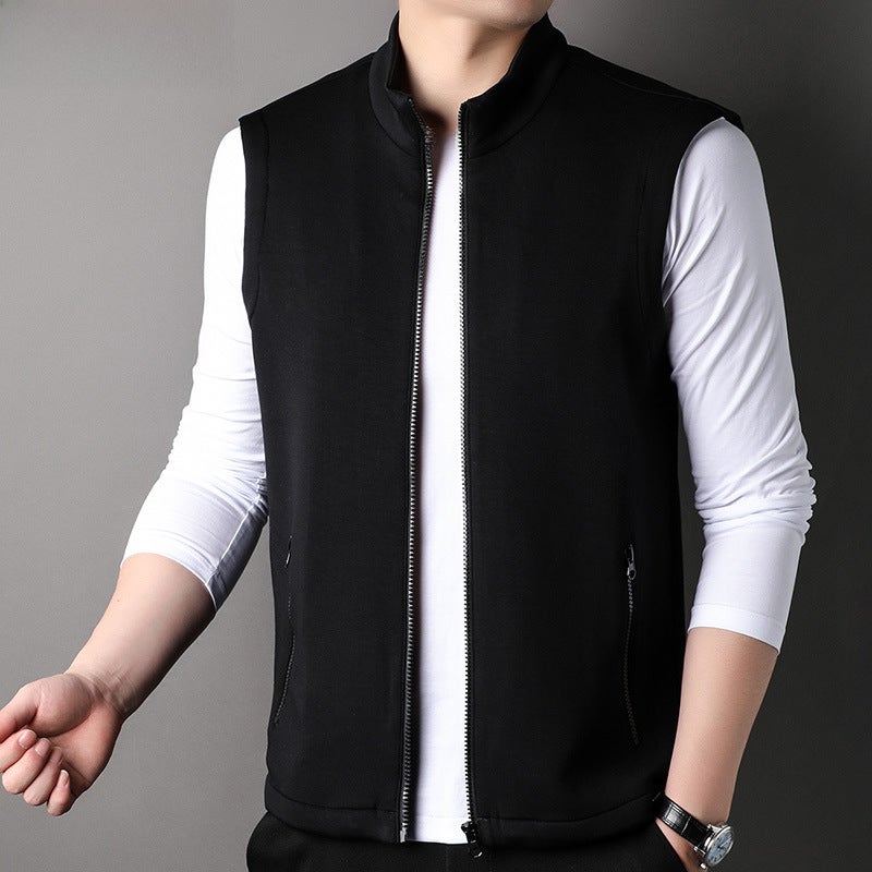 380g Stand Collar Sleeveless Crop Top Leisure Zipper Open Shirt Vest Men Autumn Urban Style Cotton Polyester Daily Use Dark gray - Image 5