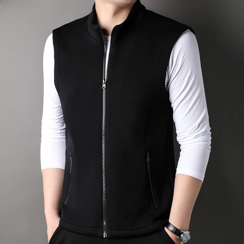 380g Stand Collar Sleeveless Crop Top Leisure Zipper Open Shirt Vest Men Autumn Urban Style Cotton Polyester Daily Use Dark gray - Image 3