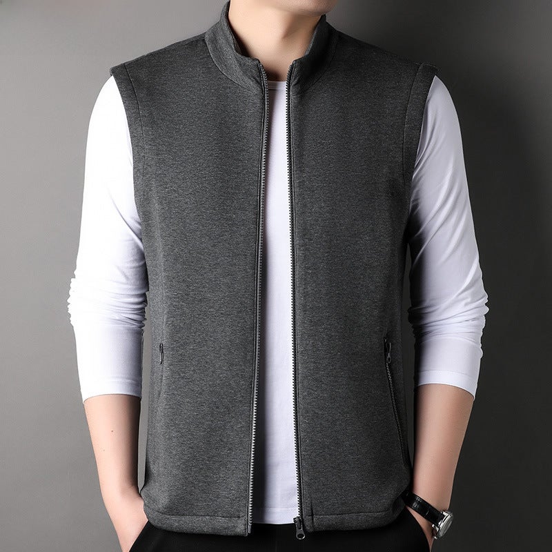 380g Stand Collar Sleeveless Crop Top Leisure Zipper Open Shirt Vest Men Autumn Urban Style Cotton Polyester Daily Use Dark gray - Image 2