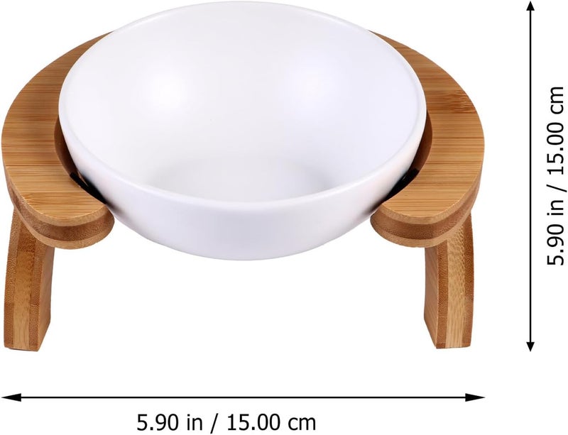 Pet Feeding Bowl Set Raised Wooden Stand 300ml Slanted White Cat Food Dish Anti-Spill Feeder Suitable for Cats and Small Pets - Image 2