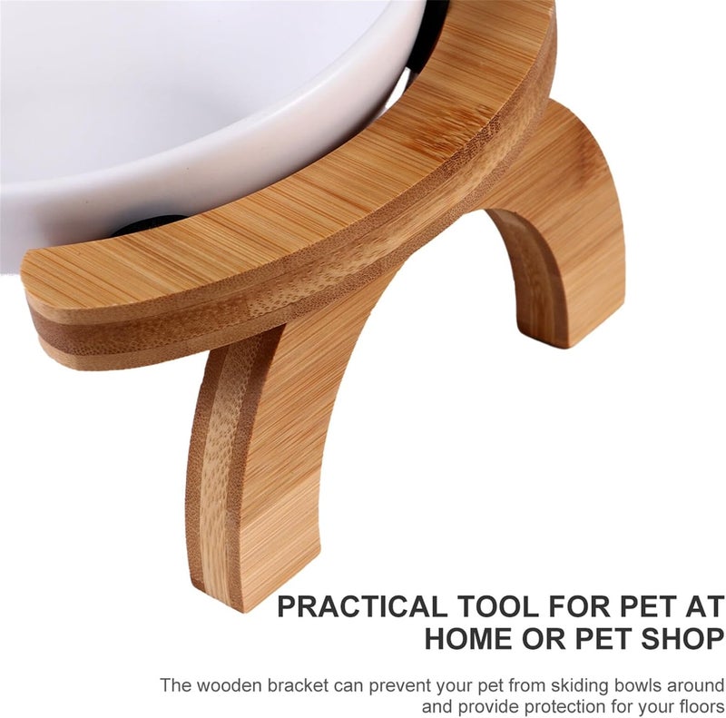 Pet Feeding Bowl Set Raised Wooden Stand 300ml Slanted White Cat Food Dish Anti-Spill Feeder Suitable for Cats and Small Pets - Image 3