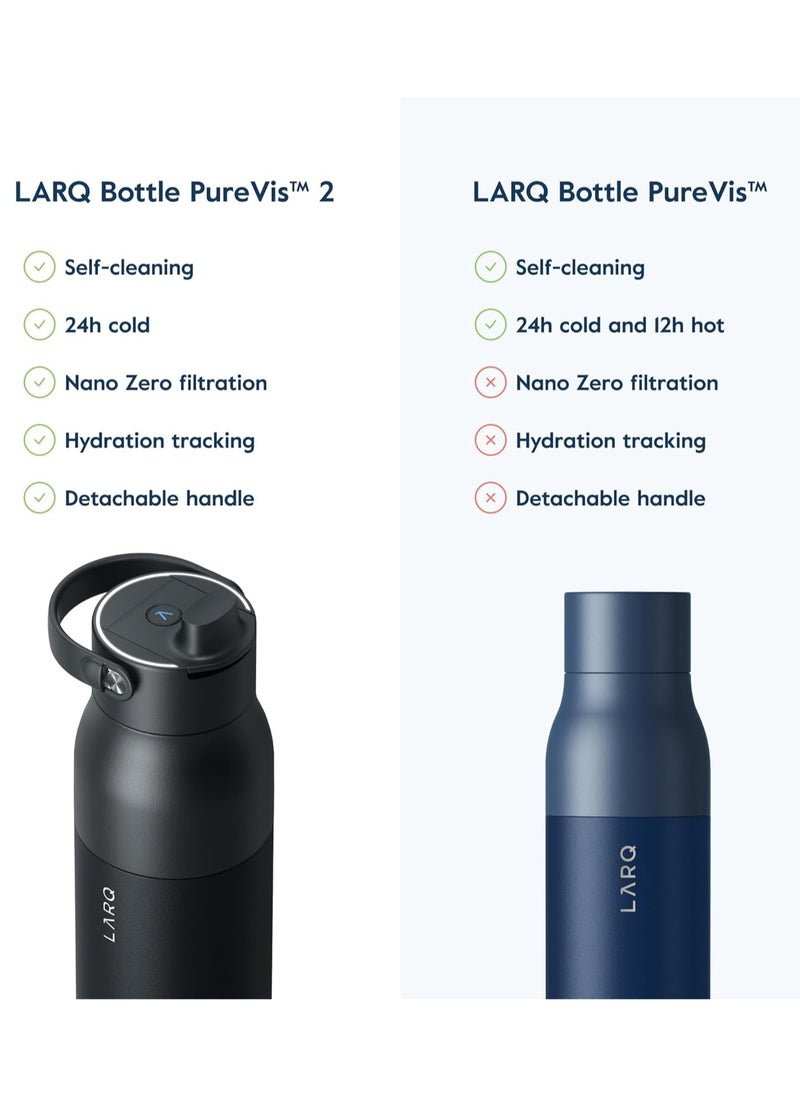 LARQ - LARQ Bottle PureVis 2 34 oz - UV Water Purifier with Self-Cleaning + App Hydration Tracking, Insulated Stainless Steel Water Bottle | Reusable & Travel Friendly, 1-Year Warranty, Obsidian Black - Image 1