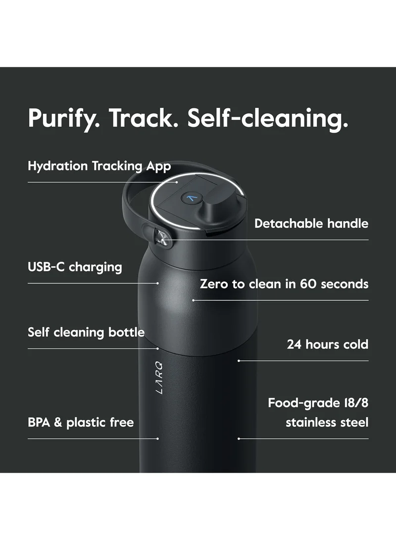لارك LARQ Bottle PureVis 2 34 oz - UV Water Purifier with Self-Cleaning + App Hydration Tracking, Insulated Stainless Steel Water Bottle | Reusable & Travel Friendly, 1-Year Warranty, Obsidian Black