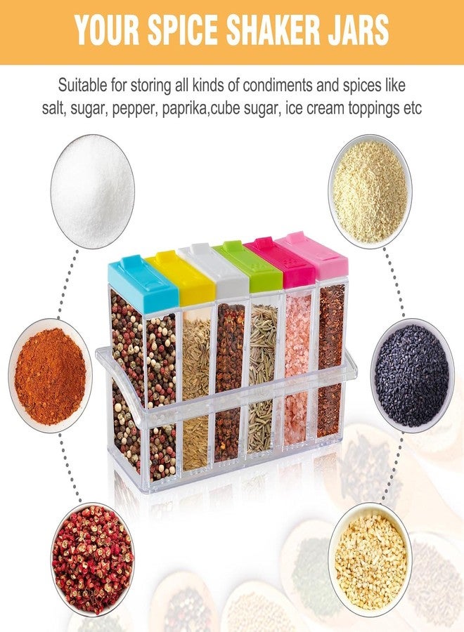 Allova Spice Shaker, 6 Pcs Seasoning Rack Spice Pots Storage Container Condiment Jars with Tray for Salt Sugar Cruet - Image 5