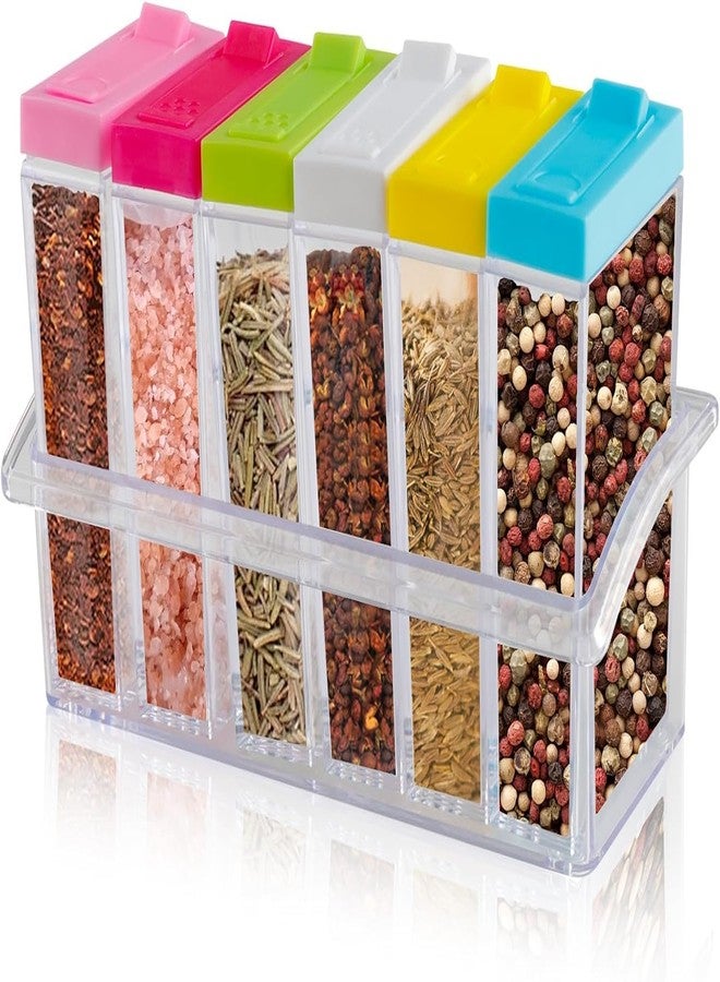 Allova Spice Shaker, 6 Pcs Seasoning Rack Spice Pots Storage Container Condiment Jars with Tray for Salt Sugar Cruet - Image 1