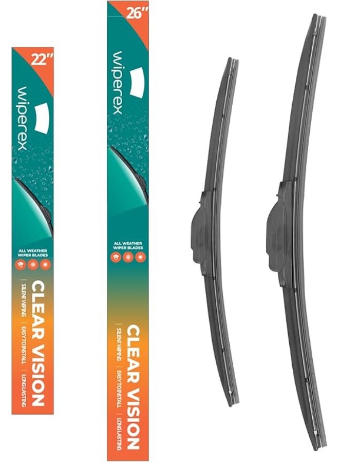 ويبيركس WiperEX 26" + 22" Wiper Blades – Silent, Streak-Free, Anti-Lift, Durable Natural Rubber Pair (Pack of 2) - Image 1