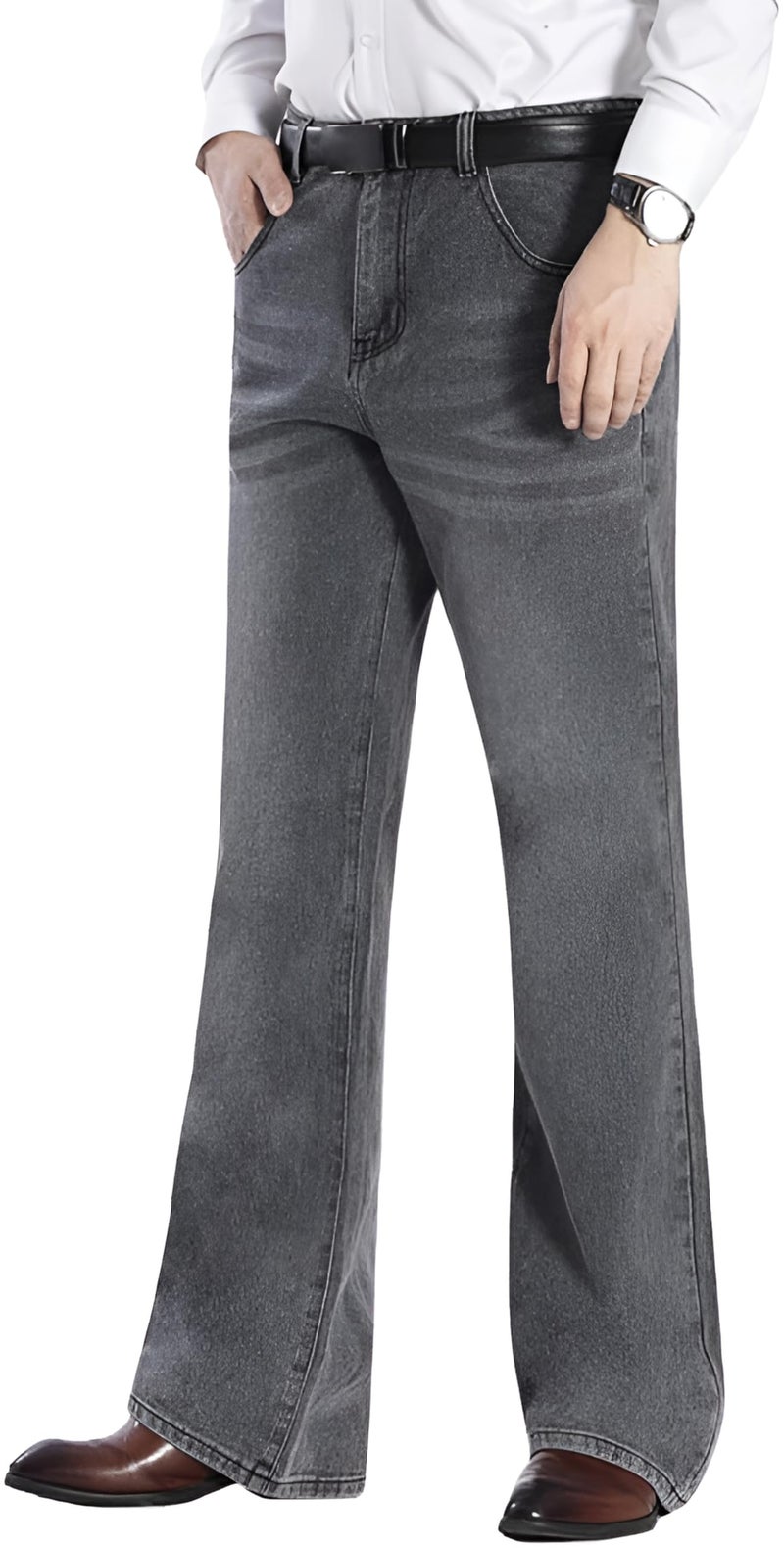Ben Martin Men’s Bell Bottom Jeans || Bootcut Denim Pants || Wide Leg Flared Jean's for Men || High Waist Stretchable Retro Fit || Cotton Jean for College Casual Grey, Size 38 (0) - Image 5
