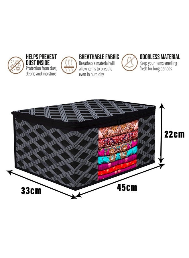 Kuber Industries Kuber Industries Non Woven Saree Cover With Zip Closure - Clothes Storage Bag, Wardrobe Organiser, Transparent Window, Check-Design, 9 Inch, Pack of 6, Black  - Image 3