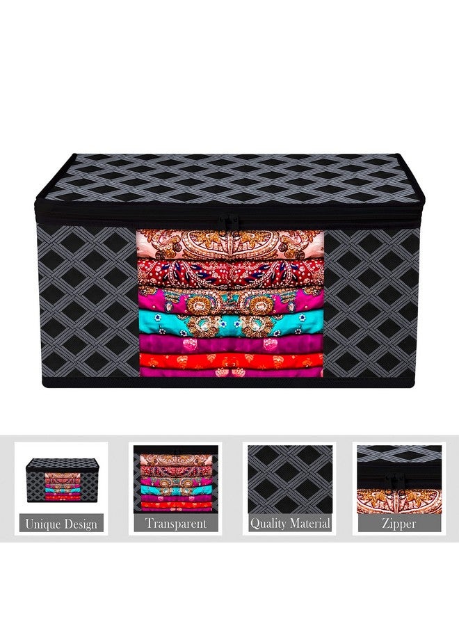 Kuber Industries Kuber Industries Non Woven Saree Cover With Zip Closure - Clothes Storage Bag, Wardrobe Organiser, Transparent Window, Check-Design, 9 Inch, Pack of 6, Black  - Image 2