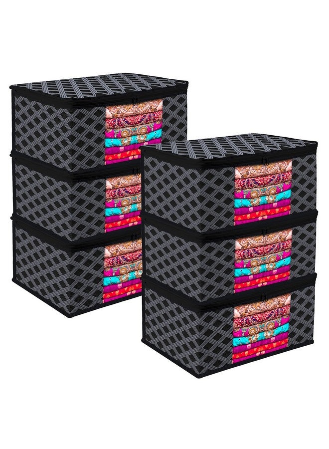 Kuber Industries Kuber Industries Non Woven Saree Cover With Zip Closure - Clothes Storage Bag, Wardrobe Organiser, Transparent Window, Check-Design, 9 Inch, Pack of 6, Black  - Image 1
