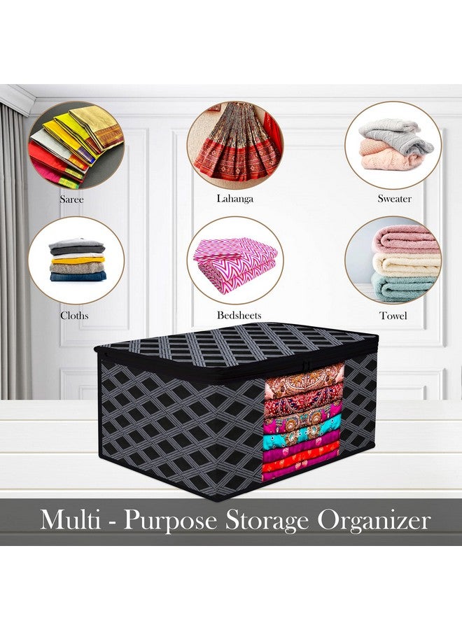 Kuber Industries Kuber Industries Non Woven Saree Cover With Zip Closure - Clothes Storage Bag, Wardrobe Organiser, Transparent Window, Check-Design, 9 Inch, Pack of 6, Black  - Image 4