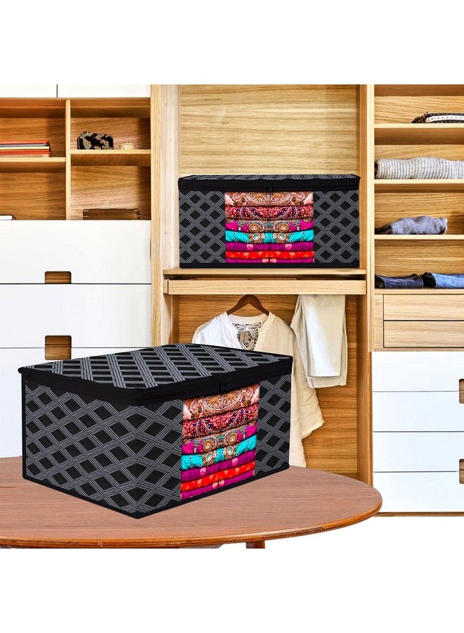 Kuber Industries Kuber Industries Non Woven Saree Cover With Zip Closure - Clothes Storage Bag, Wardrobe Organiser, Transparent Window, Check-Design, 9 Inch, Pack of 6, Black  - Image 5