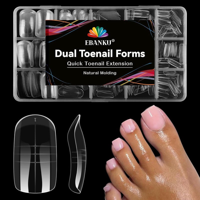 EBANKU 300 PCS Poly Gel Nail Forms for Toes Long Square Dual Forms for Polygel Pedi Nail Extension Poly Gel Toenails Set Reusable Toe Nail Tips Mold 15 Sizes