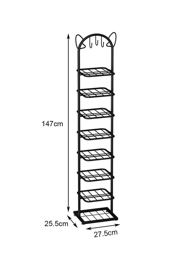 Shoe rack, slim, shoe shelf, storage rack, 8 shoe shelves, shoe storage, space-saving, entrance hallway storage, shoe storage, cleft, assembled, black, W27.5xD25.5xH147cm.