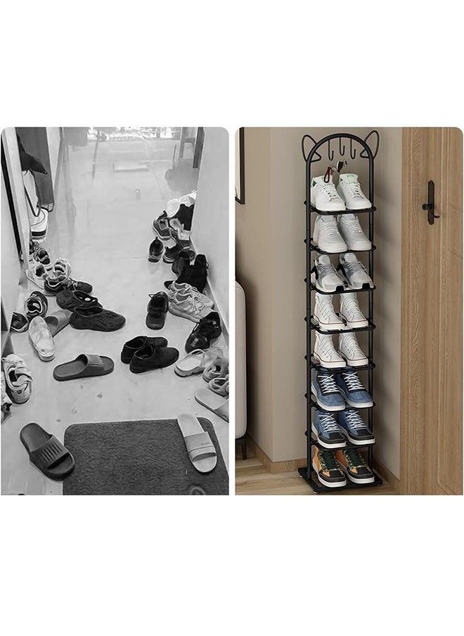 Shoe rack, slim, shoe shelf, storage rack, 8 shoe shelves, shoe storage, space-saving, entrance hallway storage, shoe storage, cleft, assembled, black, W27.5xD25.5xH147cm.