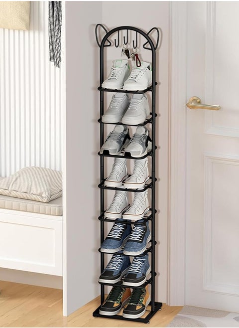 Shoe rack, slim, shoe shelf, storage rack, 8 shoe shelves, shoe storage, space-saving, entrance hallway storage, shoe storage, cleft, assembled, black, W27.5xD25.5xH147cm.